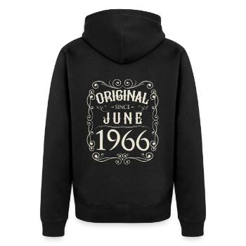 Vintage - Original since Juni 1966 Geburtstag - Unisex Premium Bio Zip Hoodie - Schwarz - Hinten - Nico (187cm)