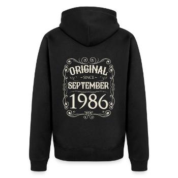 Vintage - Original since September 1986 Geburtstag - Unisex Premium Bio Zip Hoodie - Schwarz - Hinten - Nico (187cm)