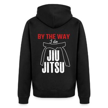 Ju-Jitsu Brasilian Jiu-Jitsu BJJ - Unisex Premium Bio Zip Hoodie - Schwarz - Hinten - Nico (187cm)