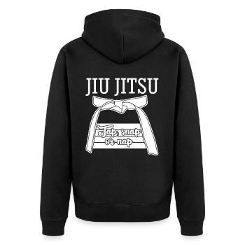 Ju-Jitsu BJJ Jujutsu Jiu-Jitsu - Unisex Premium Bio Zip Hoodie - Schwarz - Hinten - Nico (187cm)