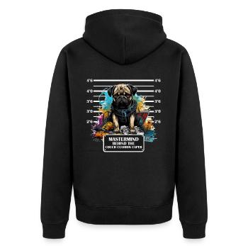 Funny Pug Mug Shot Prisoner Dog Graffiti - Unisex Premium Bio Zip Hoodie - Schwarz - Hinten - Nico (187cm)
