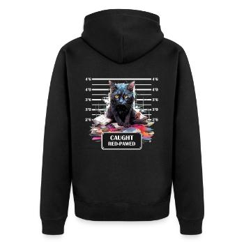 Caught Red-Pawed Funny Domestic Cat Mug Shot - Unisex Premium Bio Zip Hoodie - Schwarz - Hinten - Nico (187cm)