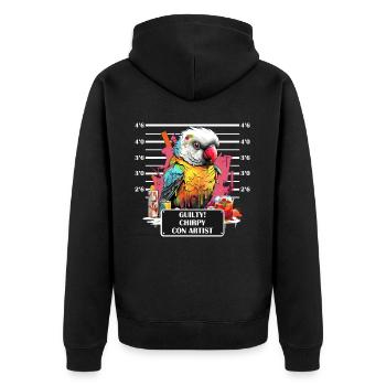 Cockatiel Parrot Mug Shot Funny Talking Bird - Unisex Premium Bio Zip Hoodie - Schwarz - Hinten - Nico (187cm)