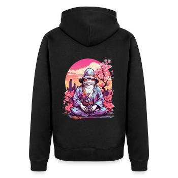 Asia Frog Streetwear Aesthetic Design - Unisex Premium Organic Zip Hoodie - black - Back - Nico (187cm)