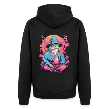 Asian Frog Streetwear Aesthetic Vintage - Unisex Premium Organic Zip Hoodie - black - Back - Nico (187cm)