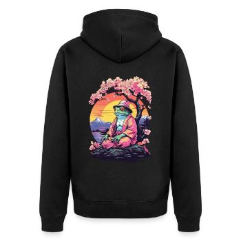 Frosch Streetwear Aesthetic Vintage - Unisex Premium Bio Zip Hoodie - Schwarz - Hinten - Nico (187cm)