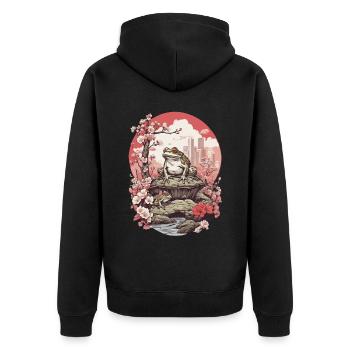 Frosch Streetwear Aesthetic Design - Unisex Premium Bio Zip Hoodie - Schwarz - Hinten - Nico (187cm)