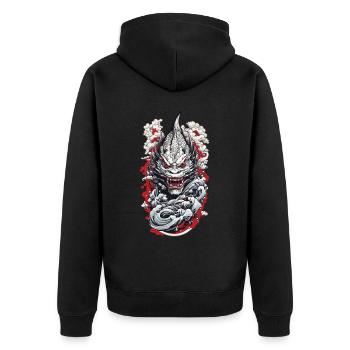 Seeungeheuer Ästhetik Yokai Oni Japan Vintage - Unisex Premium Bio Zip Hoodie - Schwarz - Hinten - Nico (187cm)