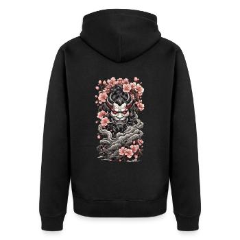 Kirschblüten Yokai Oni Vintage Japan - Unisex Premium Bio Zip Hoodie - Schwarz - Hinten - Nico (187cm)