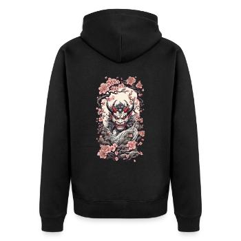 Kirschblüten Yokai Oni Japanischer Dämon Design - Unisex Premium Bio Zip Hoodie - Schwarz - Hinten - Nico (187cm)