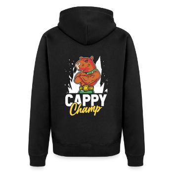 Capybara Wasserschwein - Unisex Premium Bio Zip Hoodie - Schwarz - Hinten - Nico (187cm)