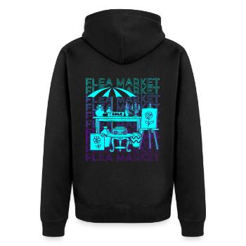 Flohmarkt Garagenverkauf Thrifting Retro - Unisex Premium Bio Zip Hoodie - Schwarz - Hinten - Nico (187cm)