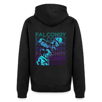 Falknerei Falkner Hawking Hawker Retro - Unisex Premium Bio Zip Hoodie - Schwarz - Hinten - Nico (187cm)