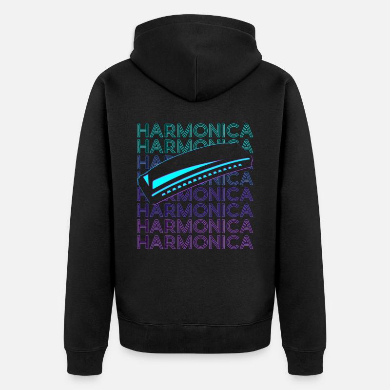 Harmonica Player Harmonica Player Retro - Unisex Premium Organic Zip Hoodie - black