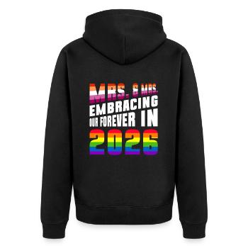 Mrs. & Mrs 2026 Gay Pride Hochzeit Homo-Ehe - Unisex Premium Bio Zip Hoodie - Schwarz - Hinten - Nico (187cm)