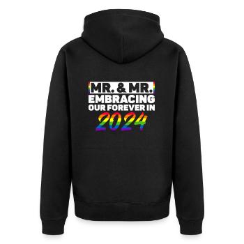 Mr. & Mr. 2024 Gay Pride Hochzeit Homo-Ehe - Unisex Premium Bio Zip Hoodie - Schwarz - Hinten - Nico (187cm)