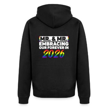 Mr. & Mr. 2026 Gay Pride Hochzeit Homo-Ehe - Unisex Premium Bio Zip Hoodie - Schwarz - Hinten - Nico (187cm)