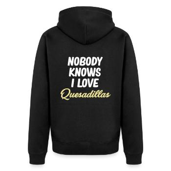 Niemand Weiß, Dass Ich Quesadillas Liebe, - Unisex Premium Bio Zip Hoodie - Schwarz - Hinten - Nico (187cm)
