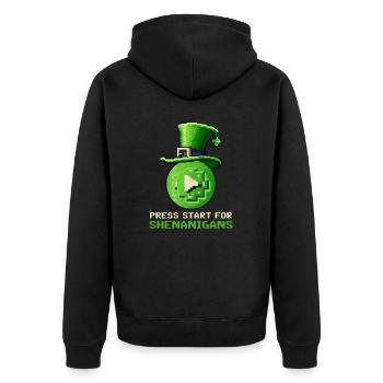 St. Patricks Day Gaming Press Start for Shenanigan - Unisex Premium Organic Zip Hoodie - black - Back - Nico (187cm)