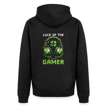 St. Patricks Day Gaming Luck of the Gamer - Unisex Premium Organic Zip Hoodie - black - Back - Nico (187cm)