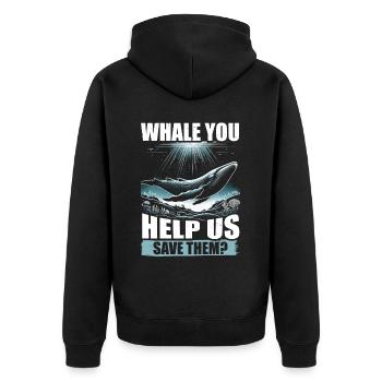 Gefährdete Arten Seiwal Tierrechte - Unisex Premium Bio Zip Hoodie - Schwarz - Hinten - Nico (187cm)