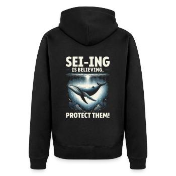 Gefährdete Arten Seiwal Tierrechte - Unisex Premium Bio Zip Hoodie - Schwarz - Hinten - Nico (187cm)