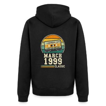 25. Geburtstag März Jahrgang 1999 Geschenkidee - Unisex Premium Bio Zip Hoodie - Schwarz - Hinten - Nico (187cm)