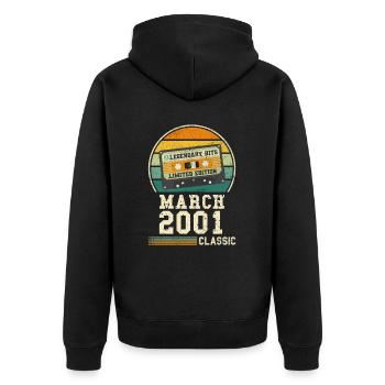 23. Geburtstag März Jahrgang 2001 Geschenkidee - Unisex Premium Bio Zip Hoodie - Schwarz - Hinten - Nico (187cm)