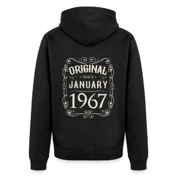 Vintage - Original since Januar 1967 Geburtstag - Unisex Premium Bio Zip Hoodie - Schwarz - Hinten - Nico (187cm)