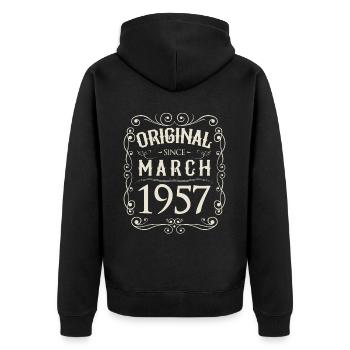 Vintage - Original since März 1957 Geburtstag - Unisex Premium Bio Zip Hoodie - Schwarz - Hinten - Nico (187cm)