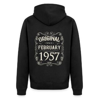Vintage - Original since Februar 1957 Geburtstag - Unisex Premium Bio Zip Hoodie - Schwarz - Hinten - Nico (187cm)
