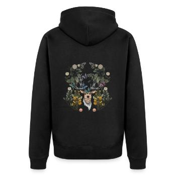 Deer head spring nature flowers deer antlers - Unisex Premium Organic Zip Hoodie - black - Back - Nico (187cm)