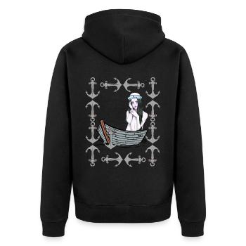 Maritime Boat Anchor Girl Sailor Boats Sea Lake - Unisex Premium Organic Zip Hoodie - black - Back - Nico (187cm)