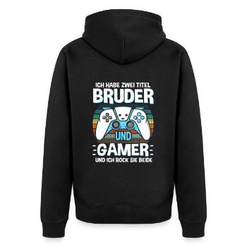 Bruder und Gamer Gaming Bruder - Unisex Premium Bio Zip Hoodie - Schwarz - Hinten - Nico (187cm)