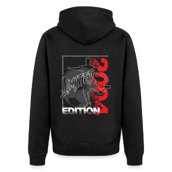Limited Edition 2004 Limited Edition Fußball - Unisex Premium Bio Zip Hoodie - Schwarz - Hinten - Nico (187cm)