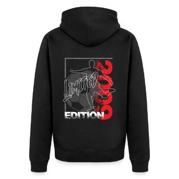 Limited Edition 2009 Limited Edition Fußball - Unisex Premium Bio Zip Hoodie - Schwarz - Hinten - Nico (187cm)