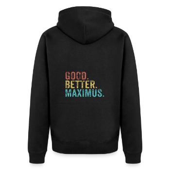 Cool guys are called Maximus - Unisex Premium Bio Zip Hoodie - Schwarz - Hinten - Nico (187cm)