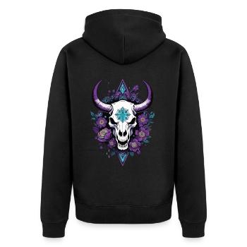 Bull Skull Feather Mandala Spiritual Design - Unisex Premium Organic Zip Hoodie - black - Back - Nico (187cm)