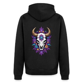 Feather Mandala Bull Skull Spiritual Design - Unisex Premium Organic Zip Hoodie - black - Back - Nico (187cm)