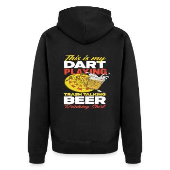 Dart Bier Sport Hobby - Unisex Premium Bio Zip Hoodie - Schwarz - Hinten - Nico (187cm)