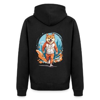 Shiba Dog Streetwear Jogging Aesthetic Fitness - Unisex Premium Organic Zip Hoodie - black - Back - Nico (187cm)