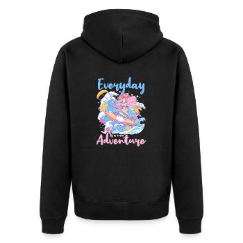 Kitesurfen ist ein Abenteuer - Unisex Premium Bio Zip Hoodie - Schwarz - Hinten - Nico (187cm)