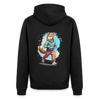 Shiba Dog Streetwear Jogging Aesthetic Style - Unisex Premium Organic Zip Hoodie - black - Back - Nico (187cm)