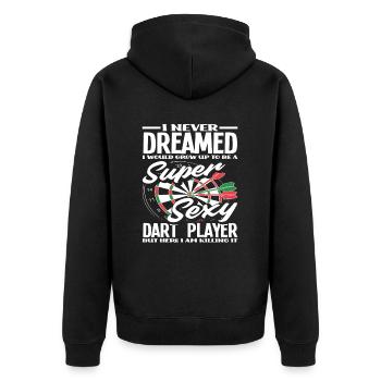 Stolzer Dartspieler - Unisex Premium Bio Zip Hoodie - Schwarz - Hinten - Nico (187cm)