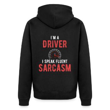 Je suis un chauffeur, je suis à l’aise dans le sarcasme - Veste à capuche bio Premium Unisexe - noir - Dos - Nico (187cm)