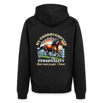 Thoroughbred Reiterin - Unisex Premium Bio Zip Hoodie - Schwarz - Hinten - Nico (187cm)