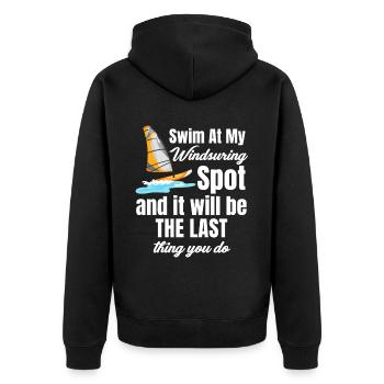 Schwimmen An Meinem Windsurfplatz Lustiges - Unisex Premium Bio Zip Hoodie - Schwarz - Hinten - Nico (187cm)