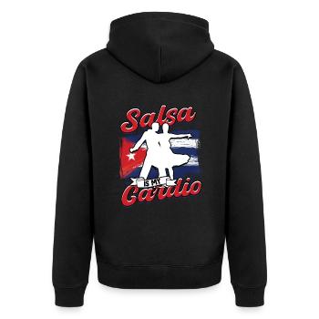 Salsa Is My Cardio Salsero Salsera - Unisex Premium Bio Zip Hoodie - Schwarz - Hinten - Nico (187cm)