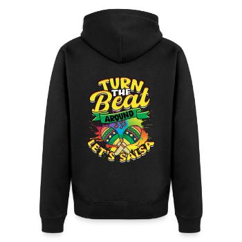 Turn The Beat Around Let's Salsa Salsero Salsera - Unisex Premium Bio Zip Hoodie - Schwarz - Hinten - Nico (187cm)
