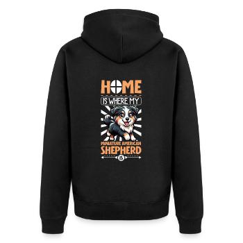 Zuhause - Miniature American Shepherd - Unisex Premium Bio Zip Hoodie - Schwarz - Hinten - Nico (187cm)